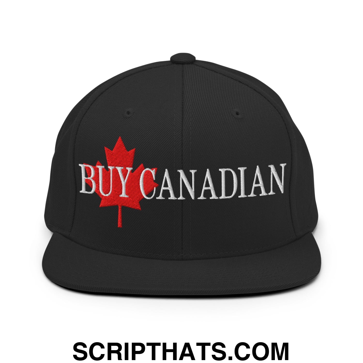 Buy Canadian Maple Leaf Embroidered Flat Brim Bill Snapback Hat Black