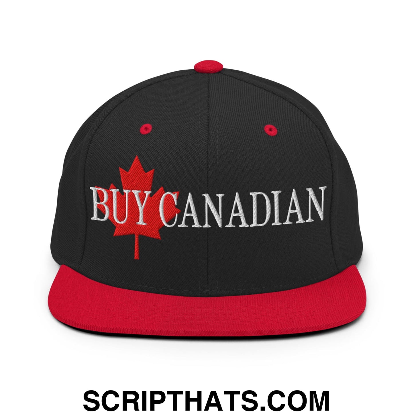 Buy Canadian Maple Leaf Embroidered Flat Brim Bill Snapback Hat Black Red