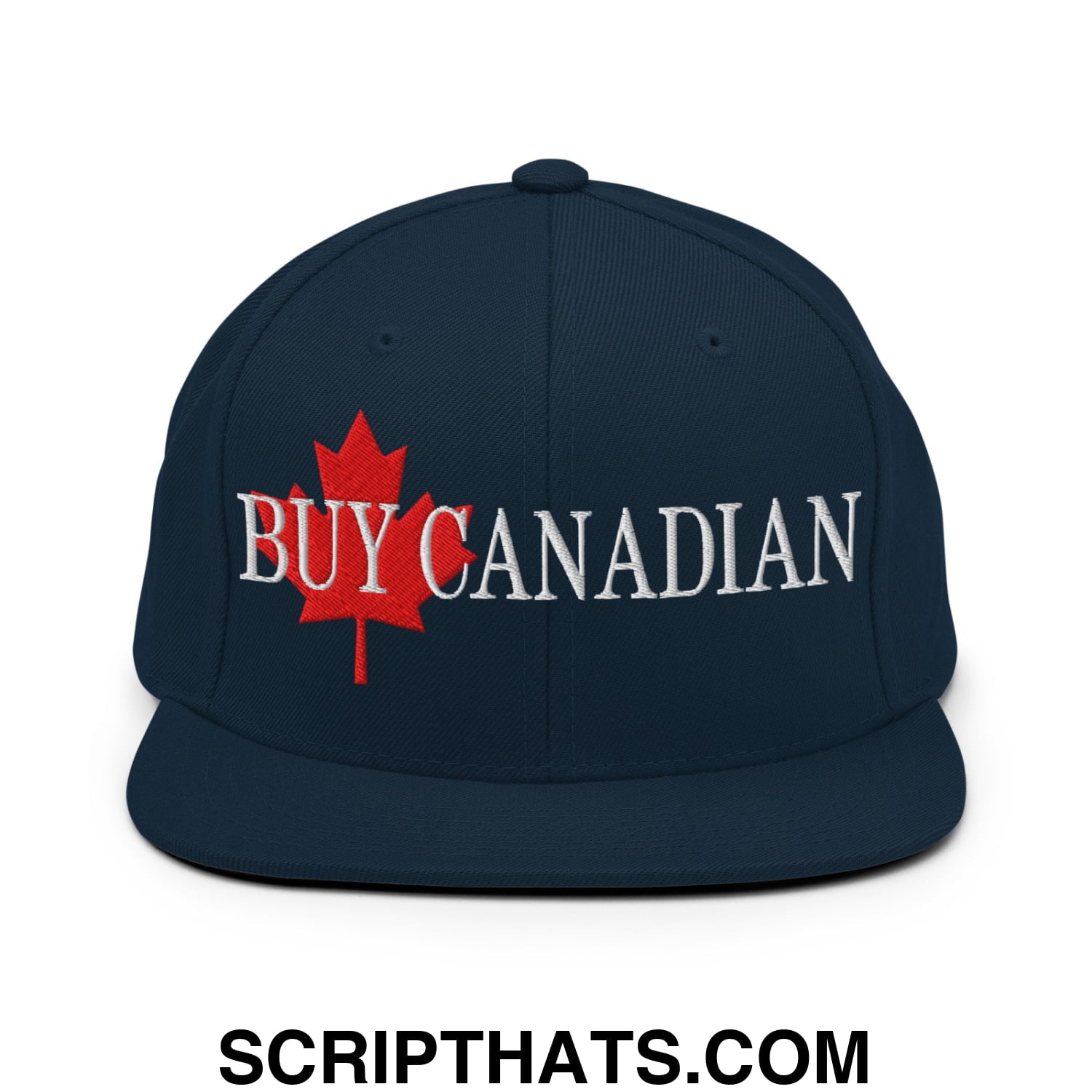 Buy Canadian Maple Leaf Embroidered Flat Brim Bill Snapback Hat Dark Navy