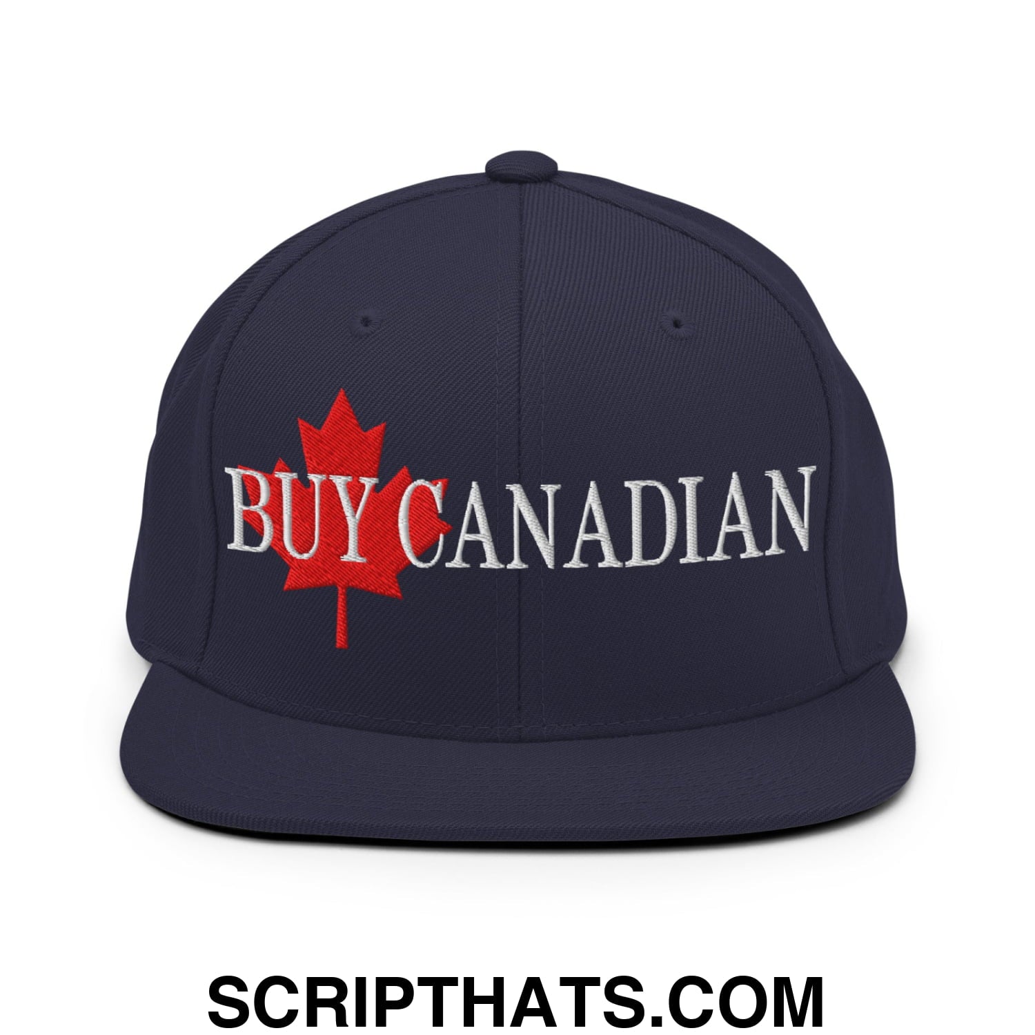 Buy Canadian Maple Leaf Embroidered Flat Brim Bill Snapback Hat Navy