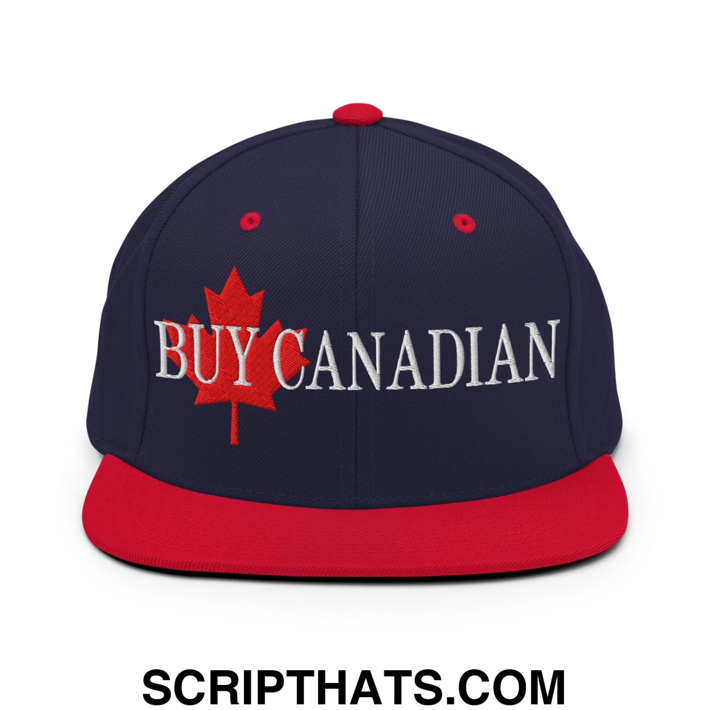 Buy Canadian Maple Leaf Embroidered Flat Brim Bill Snapback Hat Navy Red