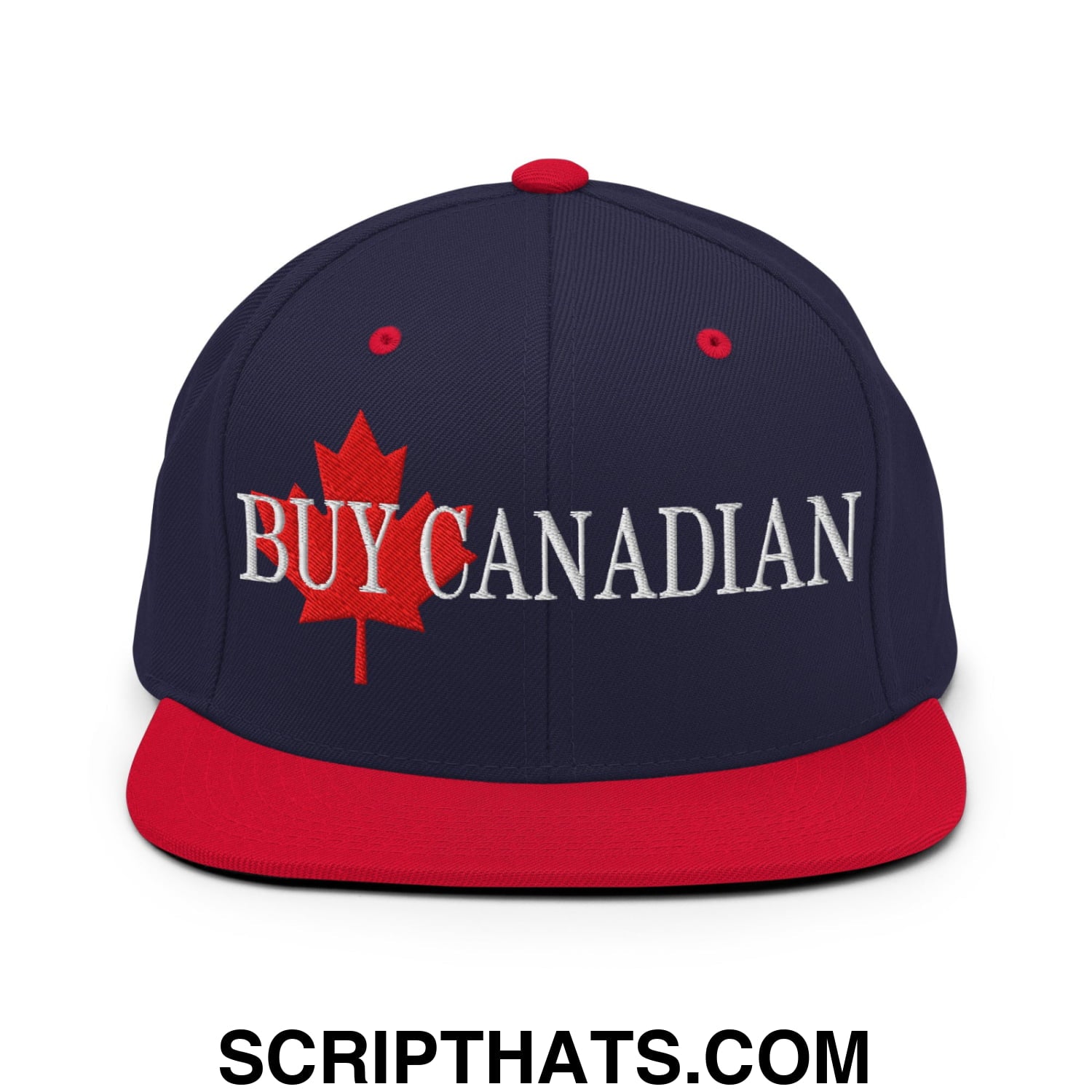 Buy Canadian Maple Leaf Embroidered Flat Brim Bill Snapback Hat Navy Red