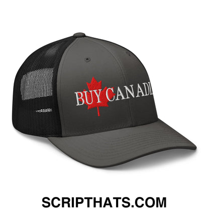 Buy Canadian Maple Leaf Embroidered Mesh Trucker Hat Charcoal Black