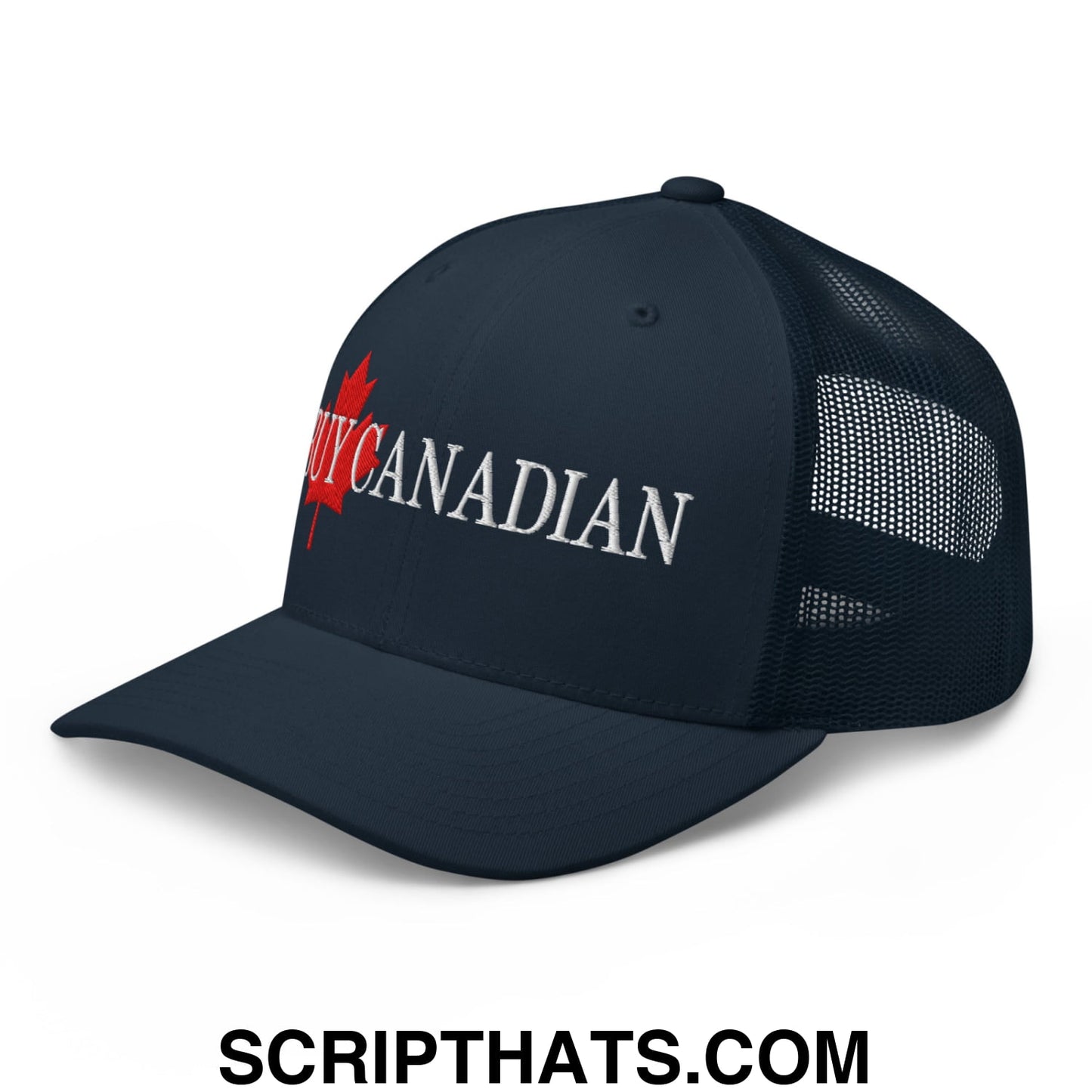Buy Canadian Maple Leaf Embroidered Mesh Trucker Hat Navy
