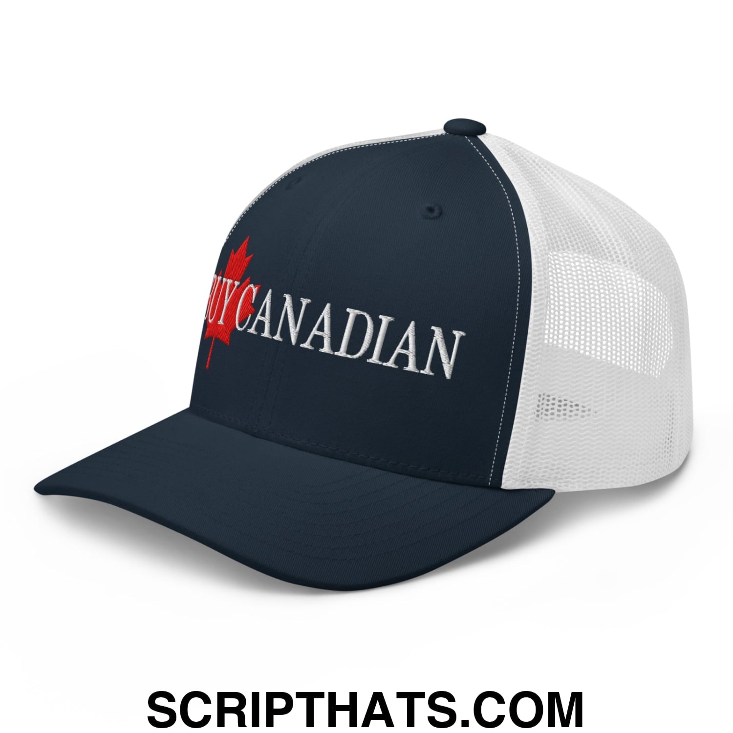 Buy Canadian Maple Leaf Embroidered Mesh Trucker Hat Navy White