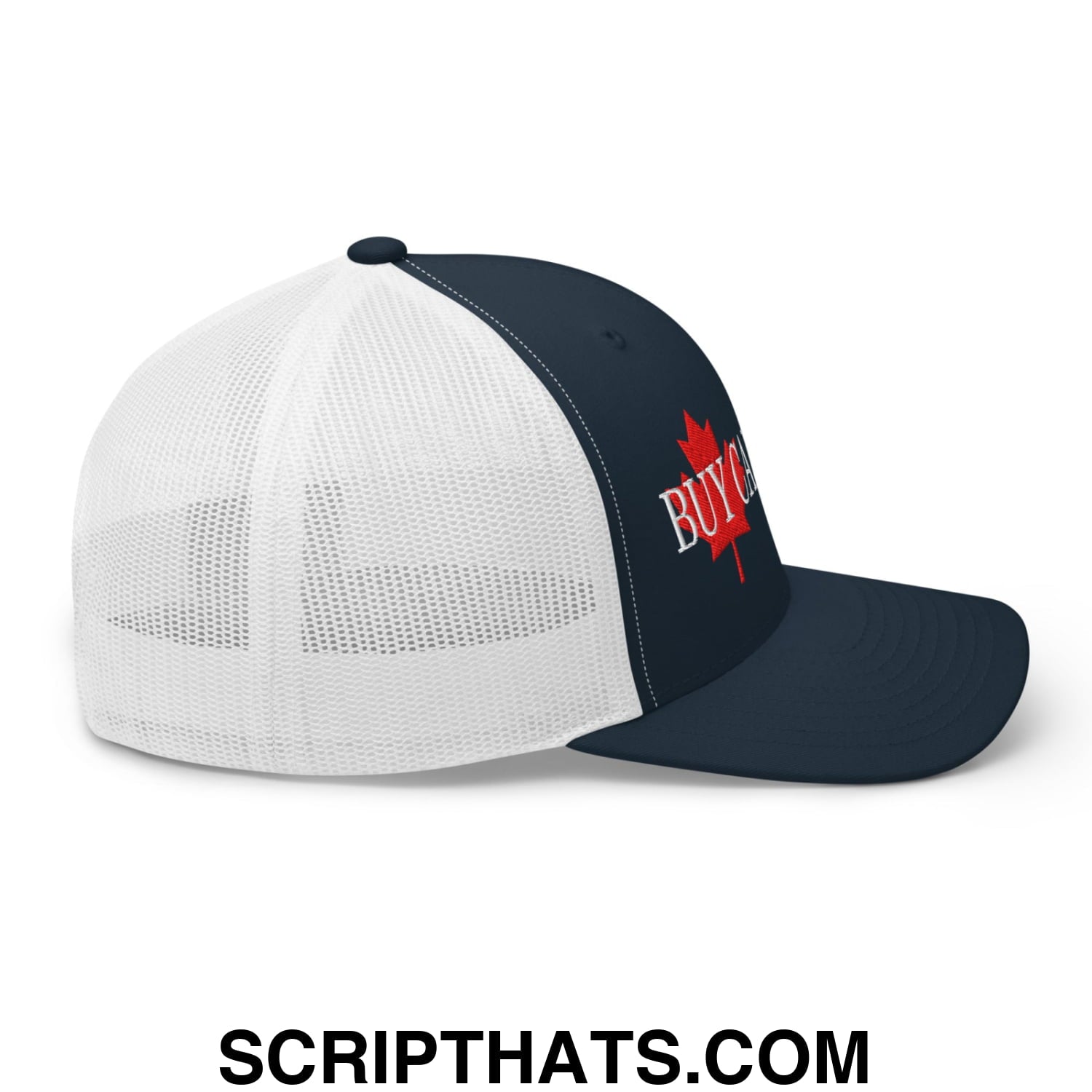 Buy Canadian Maple Leaf Embroidered Mesh Trucker Hat Navy White