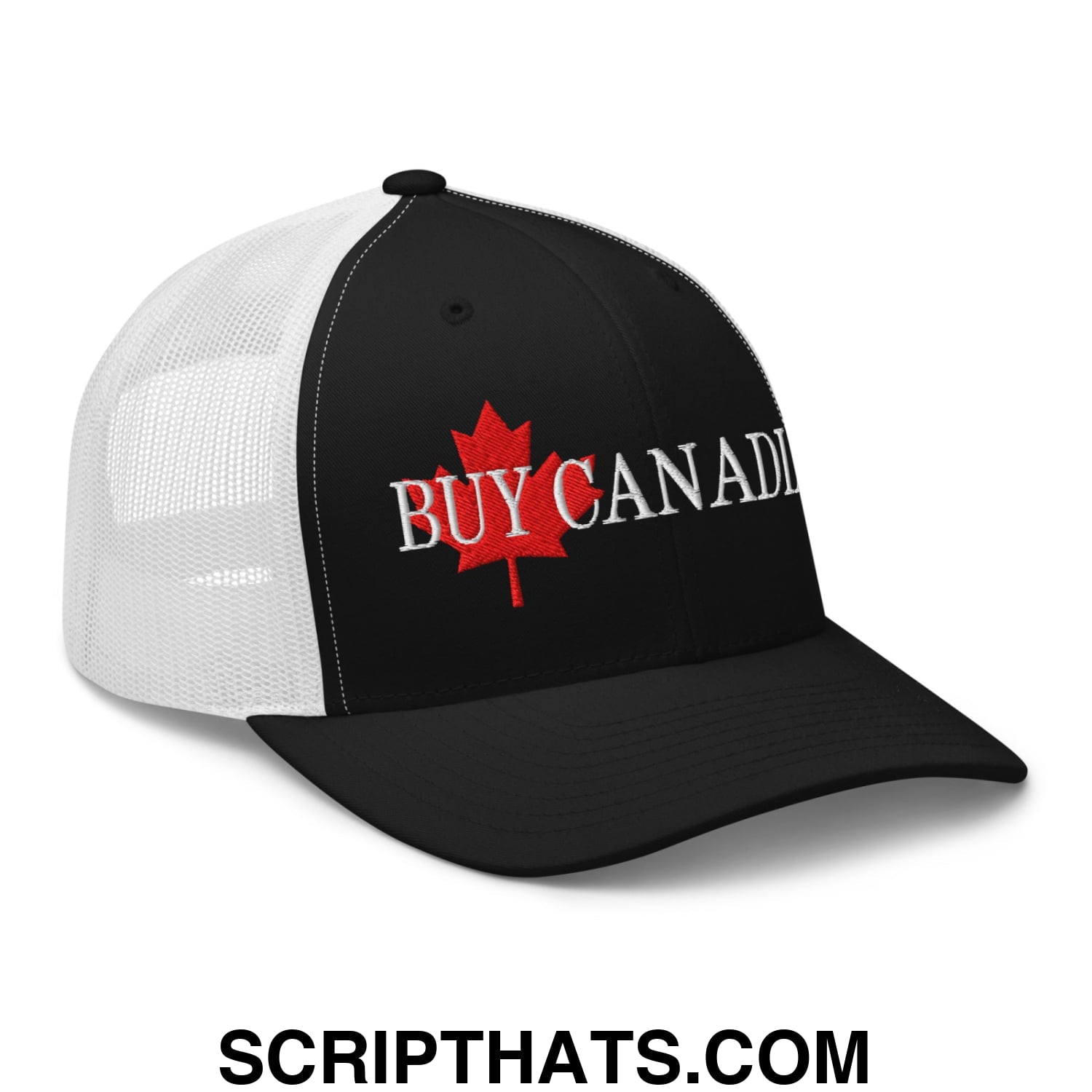 Buy Canadian Maple Leaf Embroidered Mesh Trucker Hat Black White