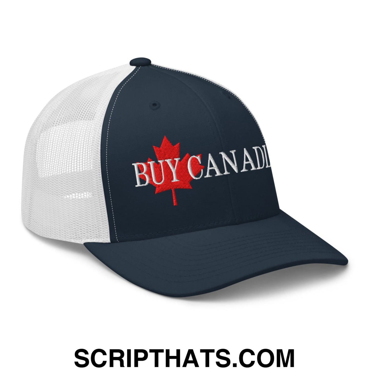 Buy Canadian Maple Leaf Embroidered Mesh Trucker Hat Navy White
