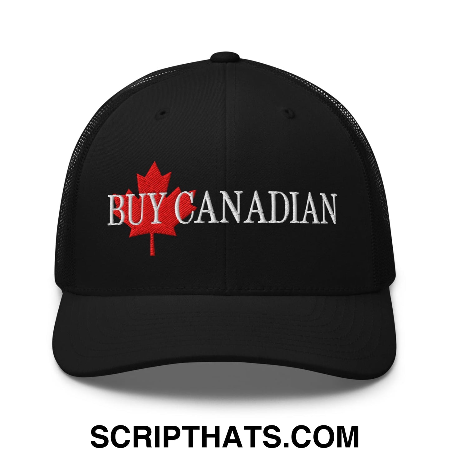 Buy Canadian Maple Leaf Embroidered Mesh Trucker Hat Black