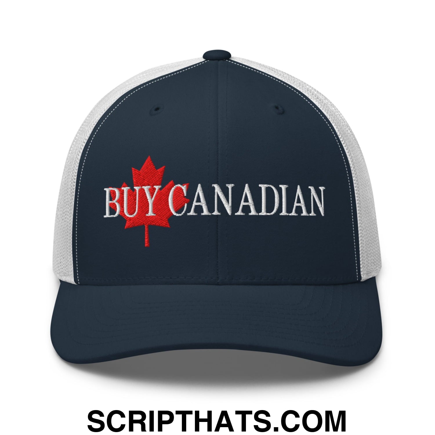 Buy Canadian Maple Leaf Embroidered Mesh Trucker Hat Navy White