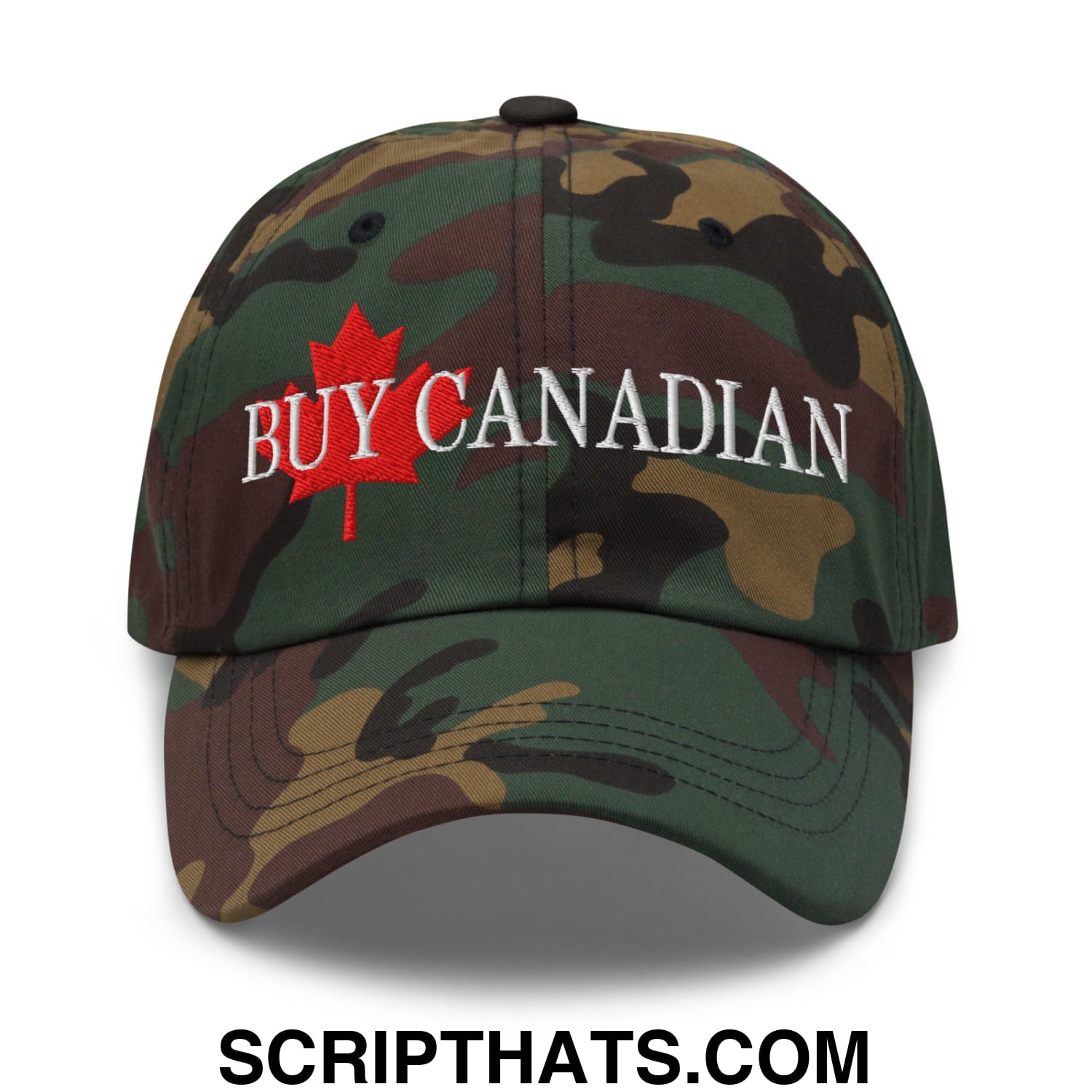 Buy Canadian Maple Leaf Embroidered Unstructured Dad Hat Green Camo