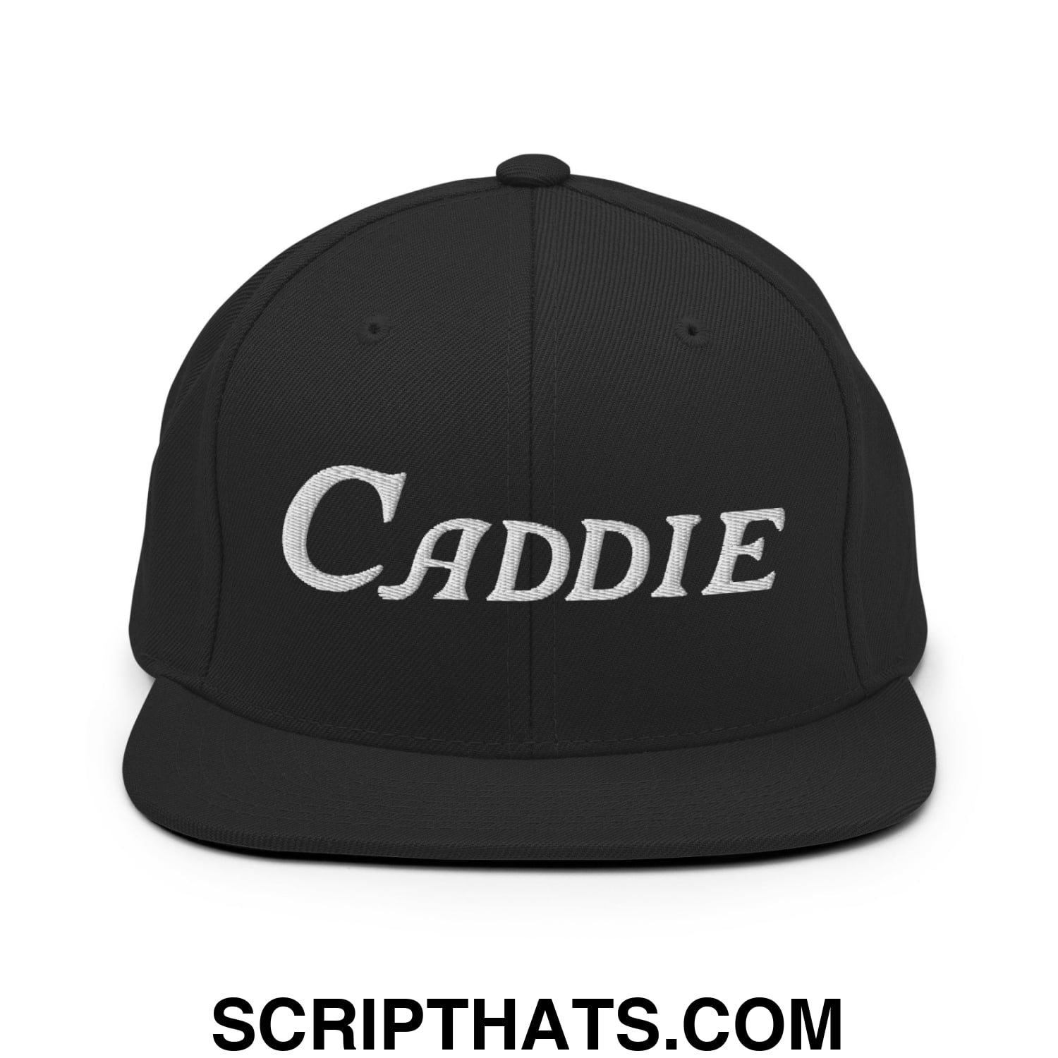 Caddie Embroidered Flat Bill Brim Snapback Hat Black