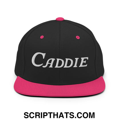 Caddie Embroidered Flat Bill Brim Snapback Hat Black Neon Pink