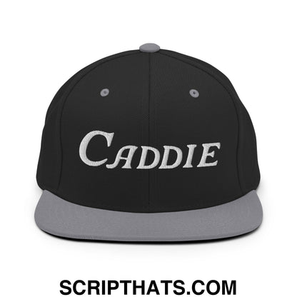 Caddie Embroidered Flat Bill Brim Snapback Hat Black Silver