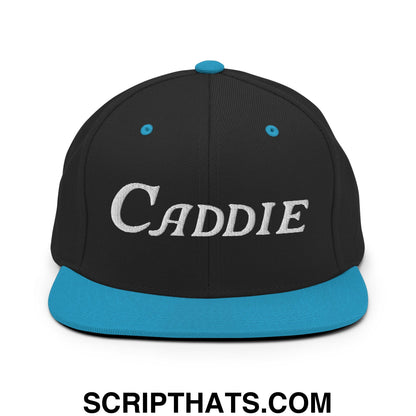 Caddie Embroidered Flat Bill Brim Snapback Hat Black Teal