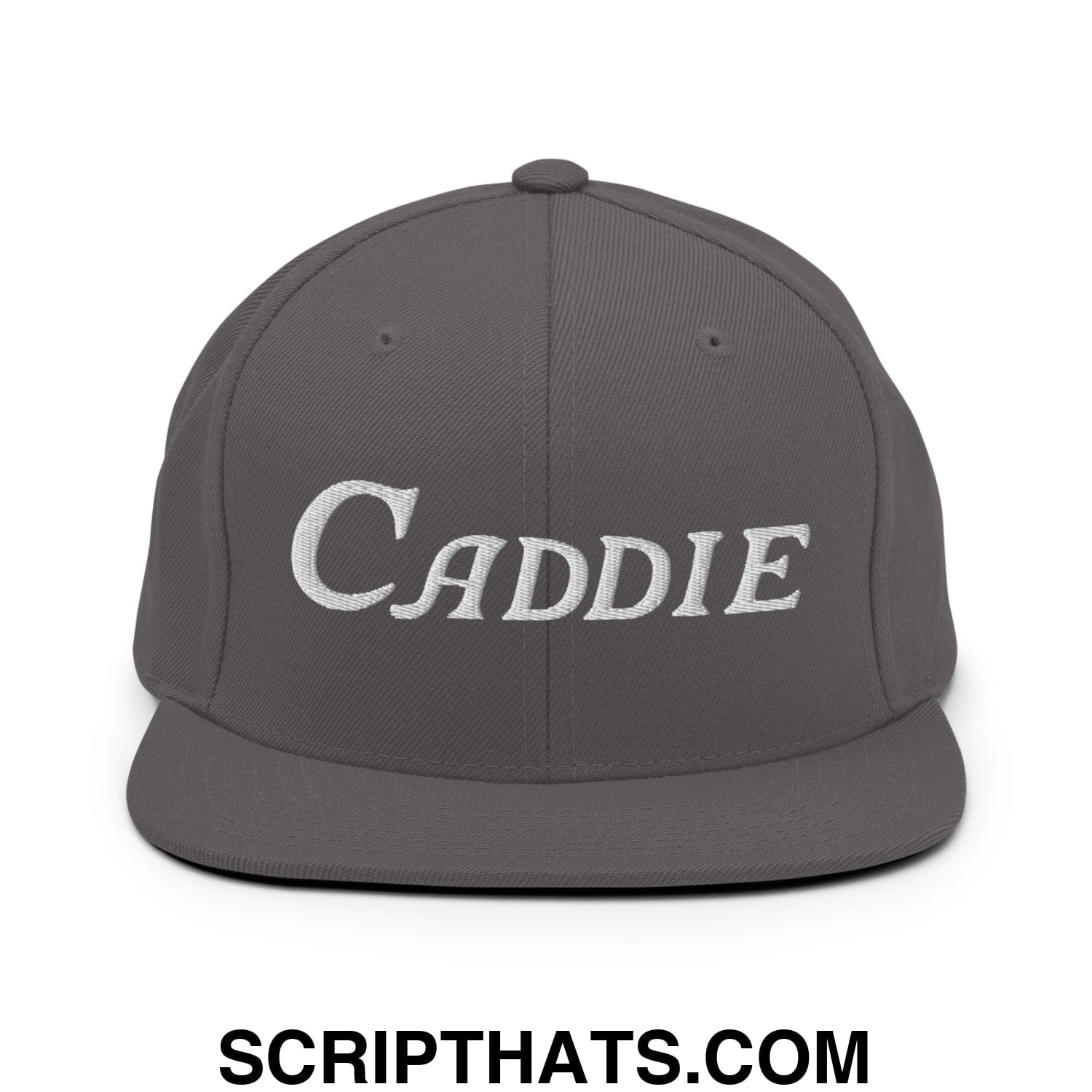 Caddie Embroidered Flat Bill Brim Snapback Hat Dark Grey