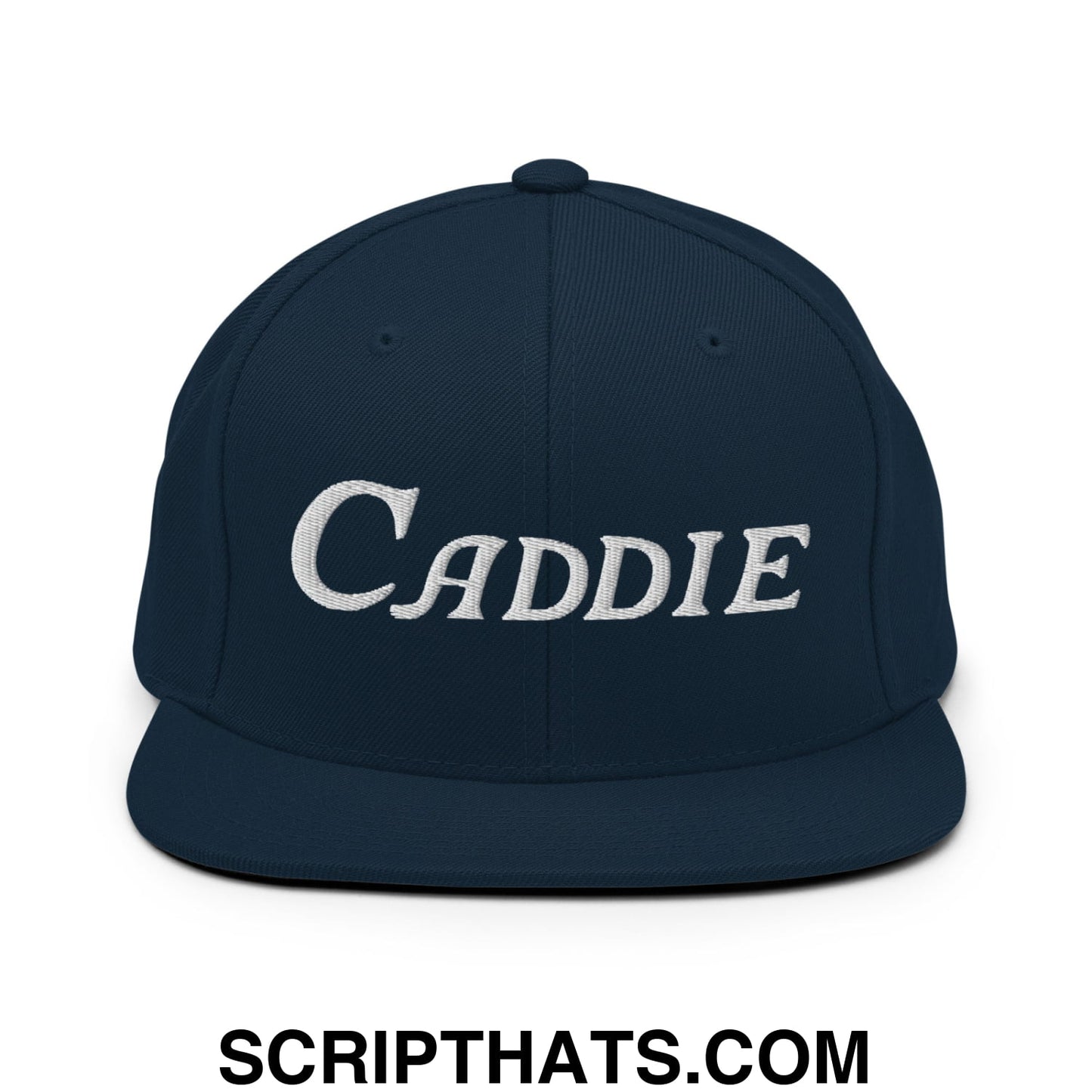 Caddie Embroidered Flat Bill Brim Snapback Hat Dark Navy