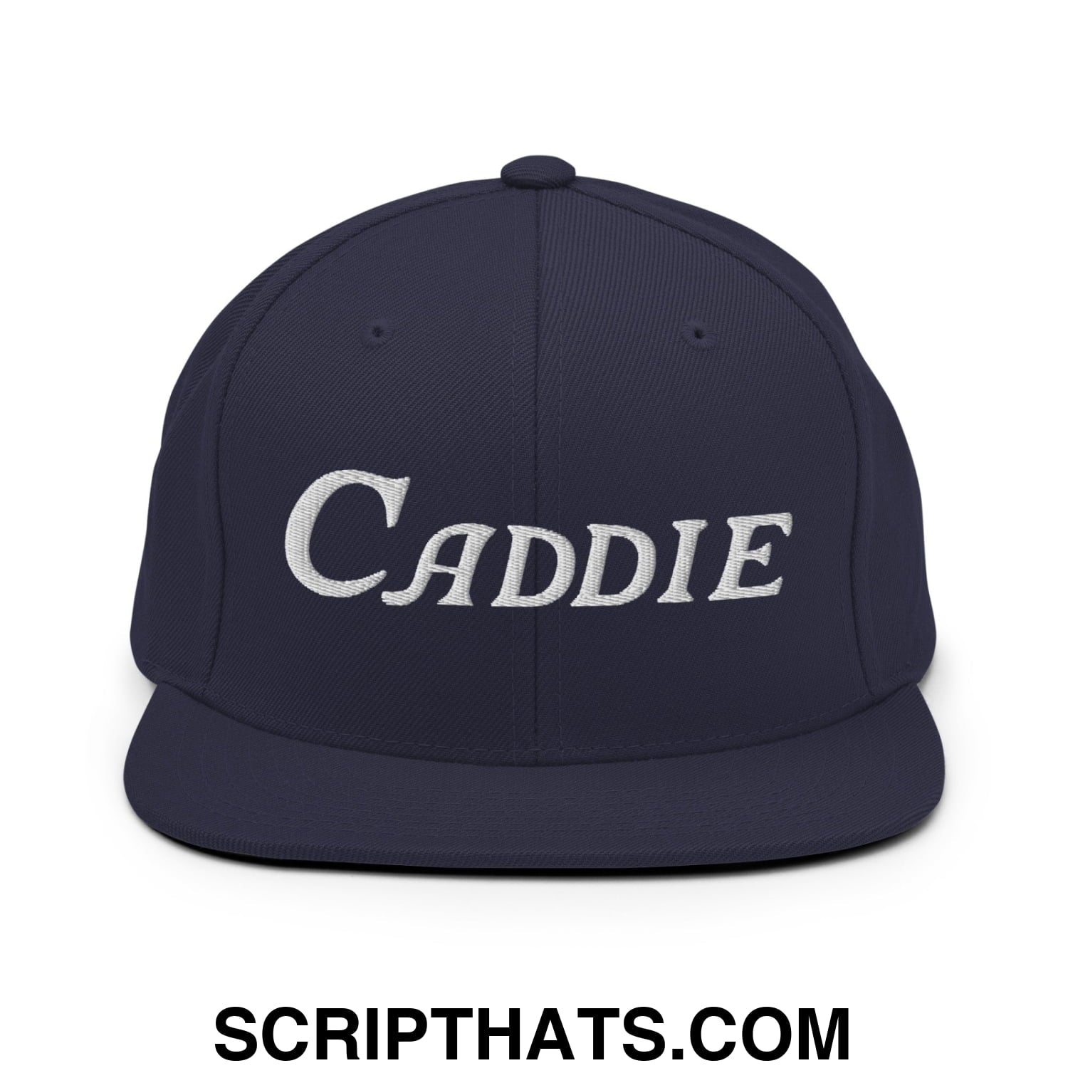 Caddie Embroidered Flat Bill Brim Snapback Hat Navy