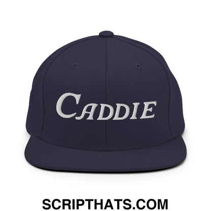 Caddie Embroidered Flat Bill Brim Snapback Hat Navy