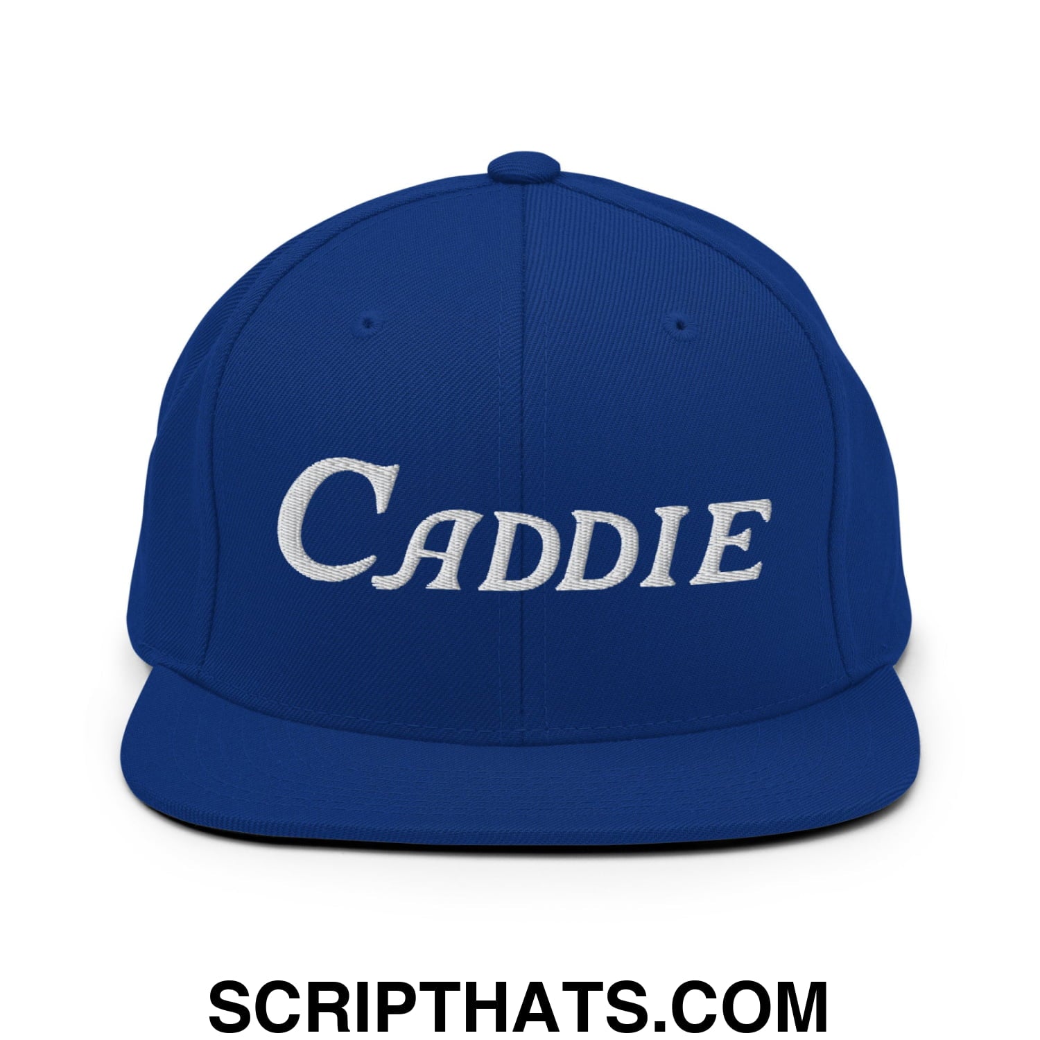 Caddie Embroidered Flat Bill Brim Snapback Hat Royal Blue