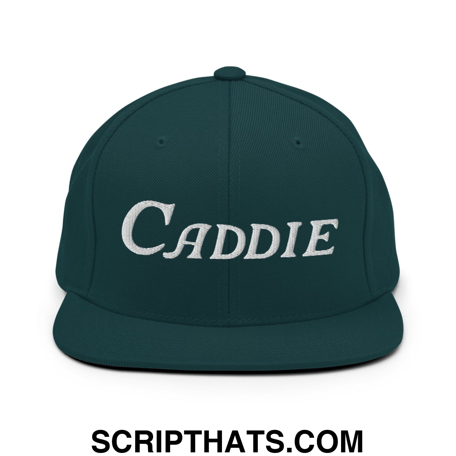 Caddie Embroidered Flat Bill Brim Snapback Hat Spruce