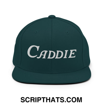 Caddie Embroidered Flat Bill Brim Snapback Hat Spruce