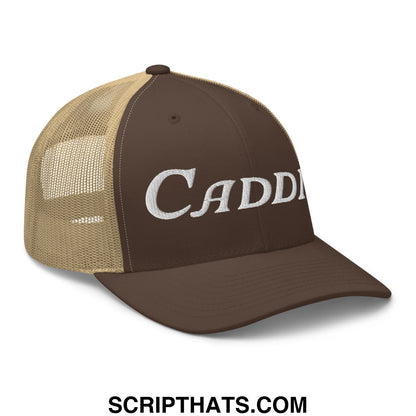 Caddie Embroidered Mesh Trucker Hat Brown Khaki