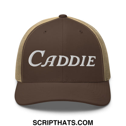 Caddie Embroidered Mesh Trucker Hat Brown Khaki