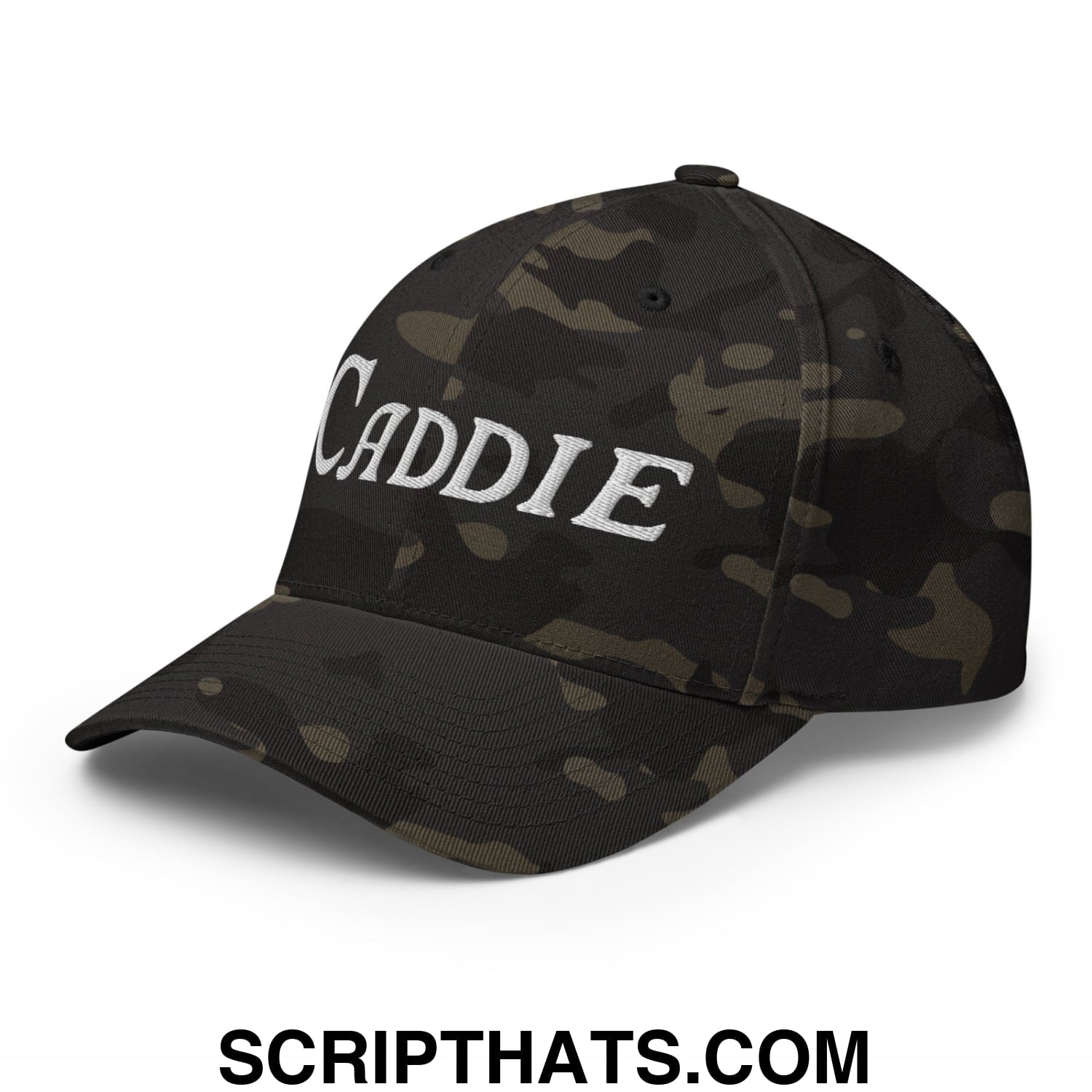 Caddie Embroidered Stretch Fit Golf Hat Multicam Black