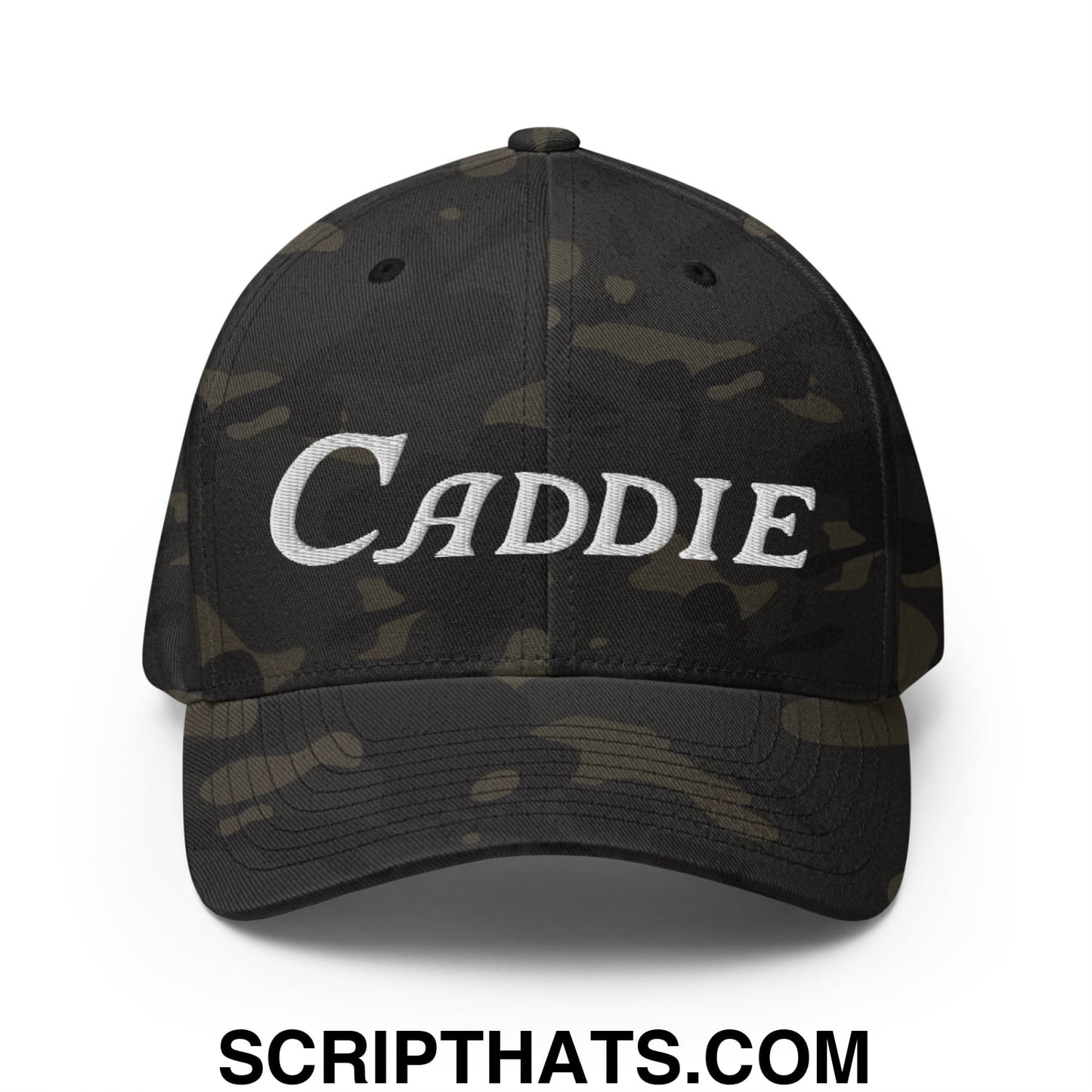Caddie Embroidered Stretch Fit Golf Hat Multicam Black