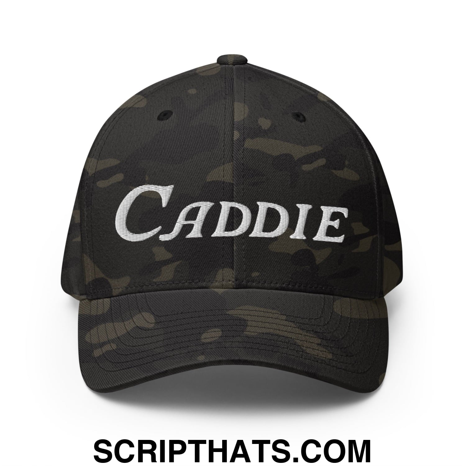 Caddie Embroidered Stretch Fit Golf Hat Multicam Black