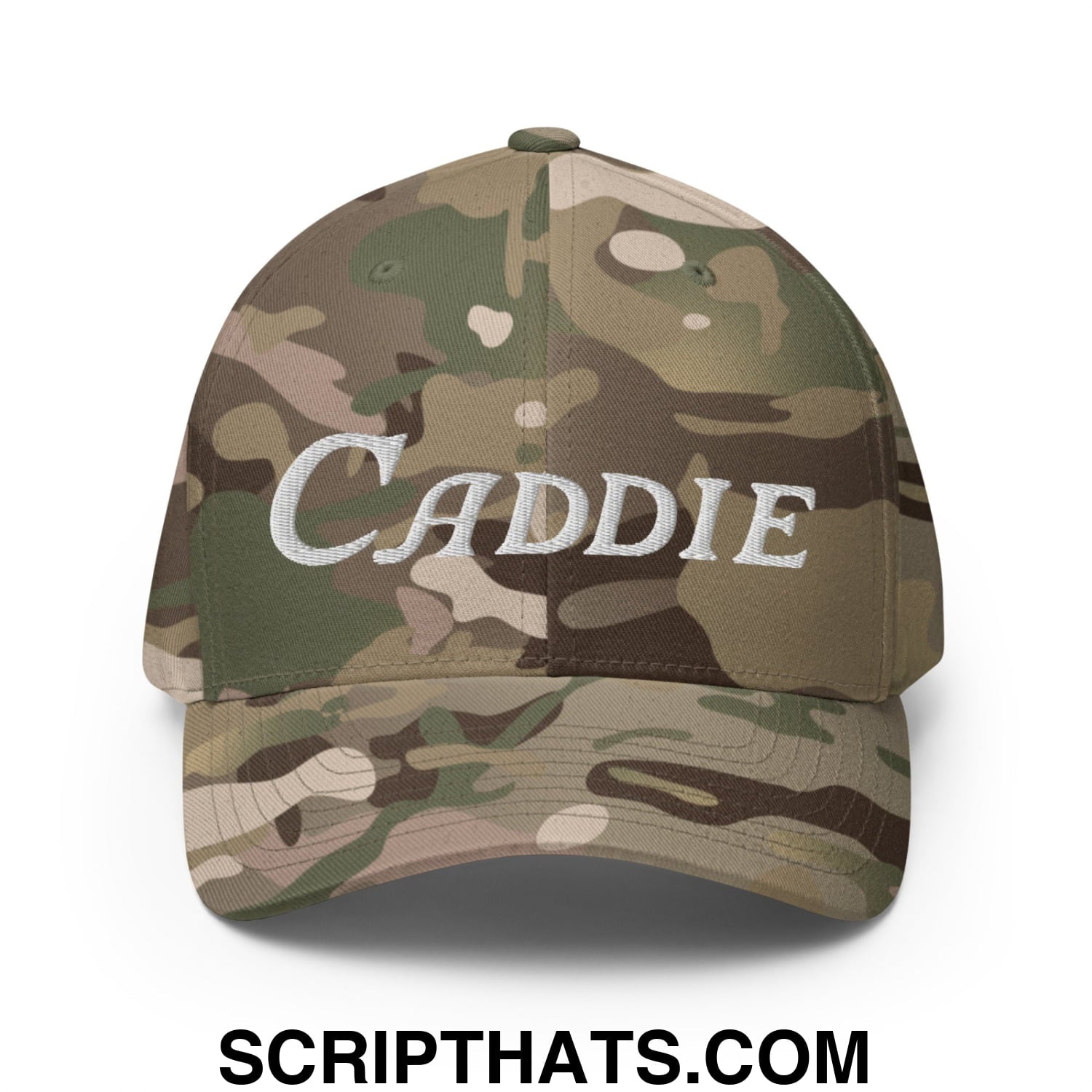 Caddie Embroidered Stretch Fit Golf Hat Multicam Green