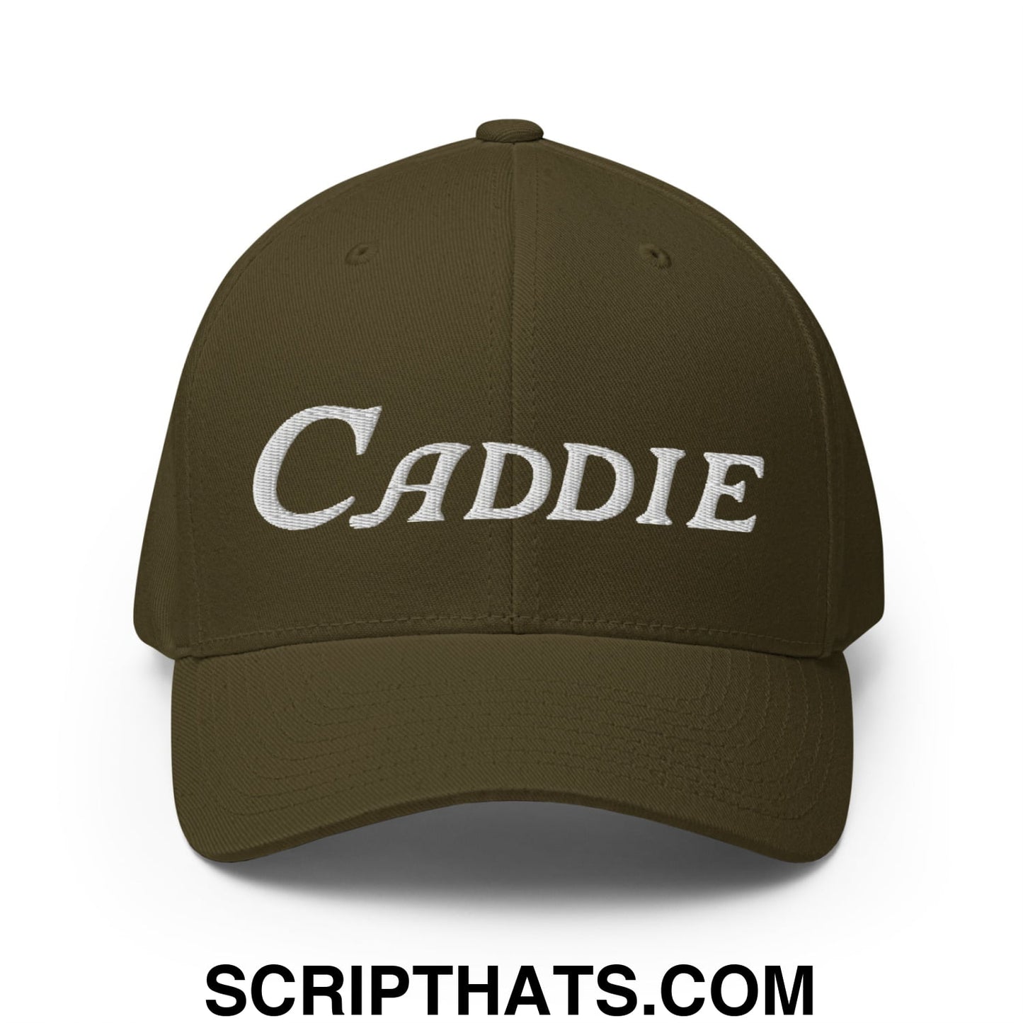 Caddie Embroidered Stretch Fit Golf Hat Olive