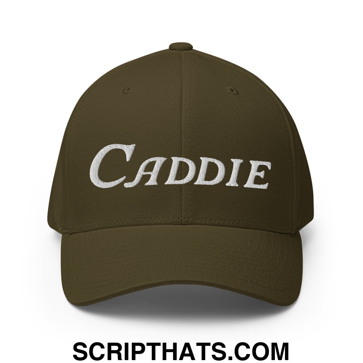 Caddie Embroidered Stretch Fit Golf Hat Olive