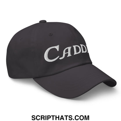 Black unstructured golf dad hat with white embroidered cadd lettering ideal for casual outdoor wear