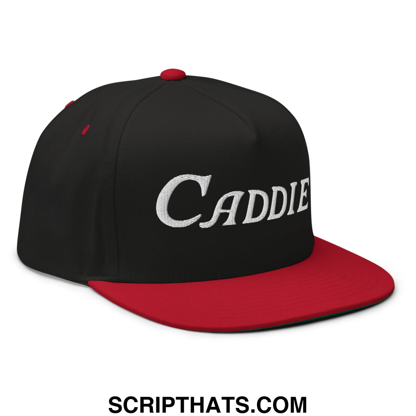Caddie Flat Brim Bill 5 Panel Golf Snapback Hat Black Red