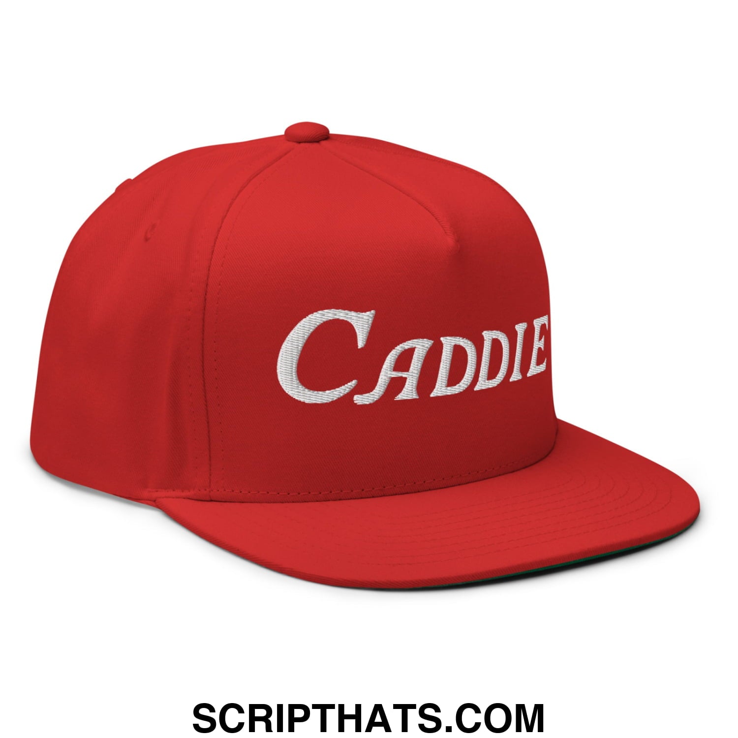 Caddie Flat Brim Bill 5 Panel Golf Snapback Hat Red