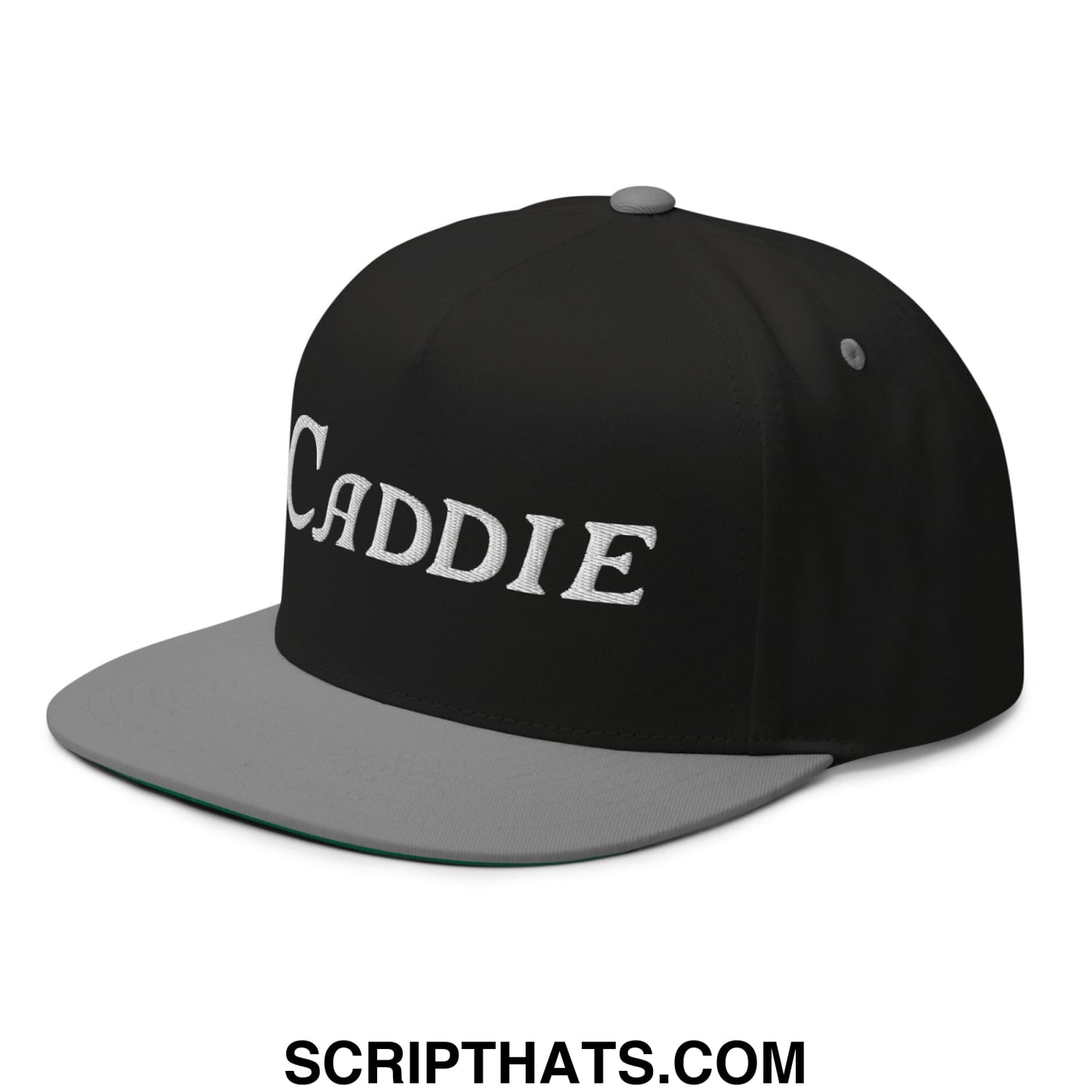 Caddie Flat Brim Bill 5 Panel Golf Snapback Hat Black Grey