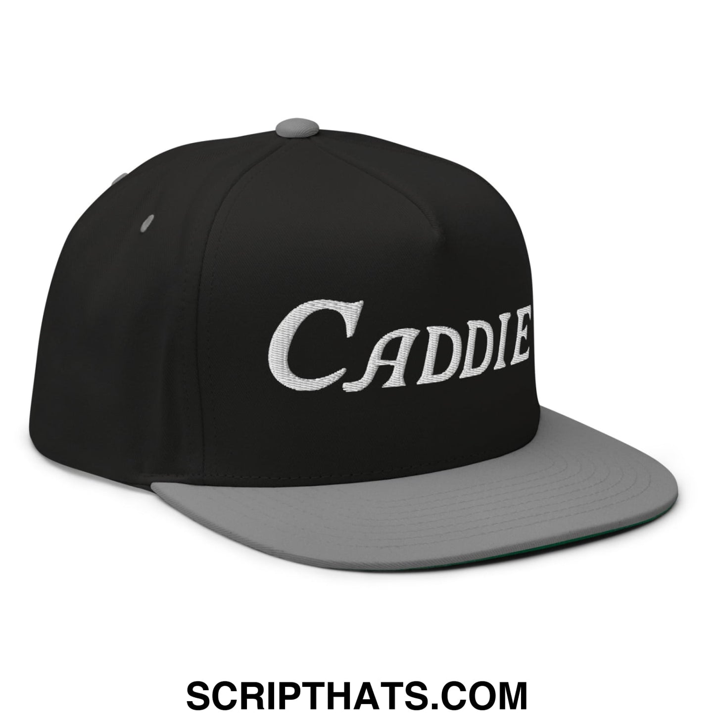 Caddie Flat Brim Bill 5 Panel Golf Snapback Hat Black Grey
