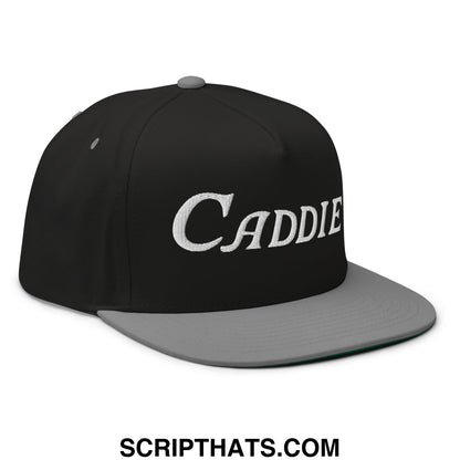 Caddie Flat Brim Bill 5 Panel Golf Snapback Hat Black Grey