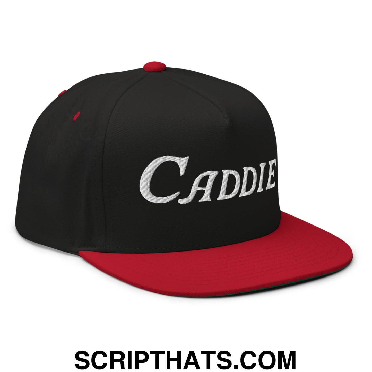 Caddie Flat Brim Bill 5 Panel Golf Snapback Hat Black Red