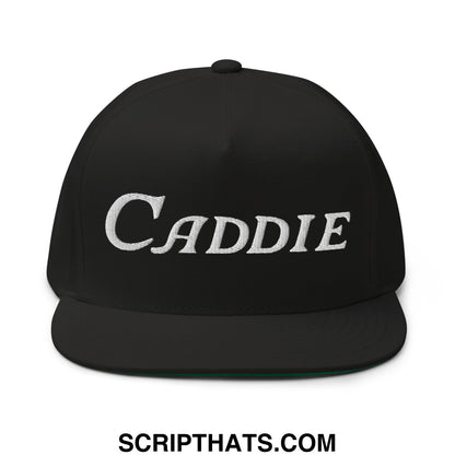 Caddie Flat Brim Bill 5 Panel Golf Snapback Hat Black