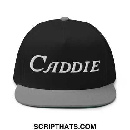 Caddie Flat Brim Bill 5 Panel Golf Snapback Hat Black Grey
