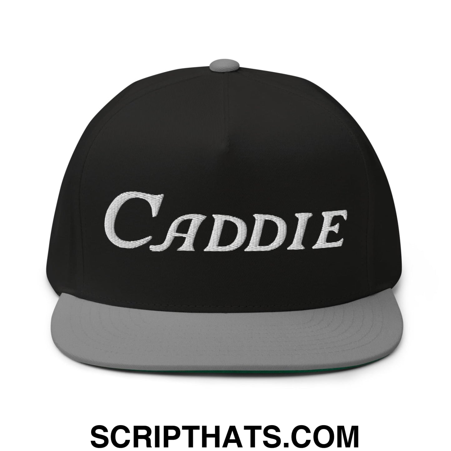 Caddie Flat Brim Bill 5 Panel Golf Snapback Hat Black Grey