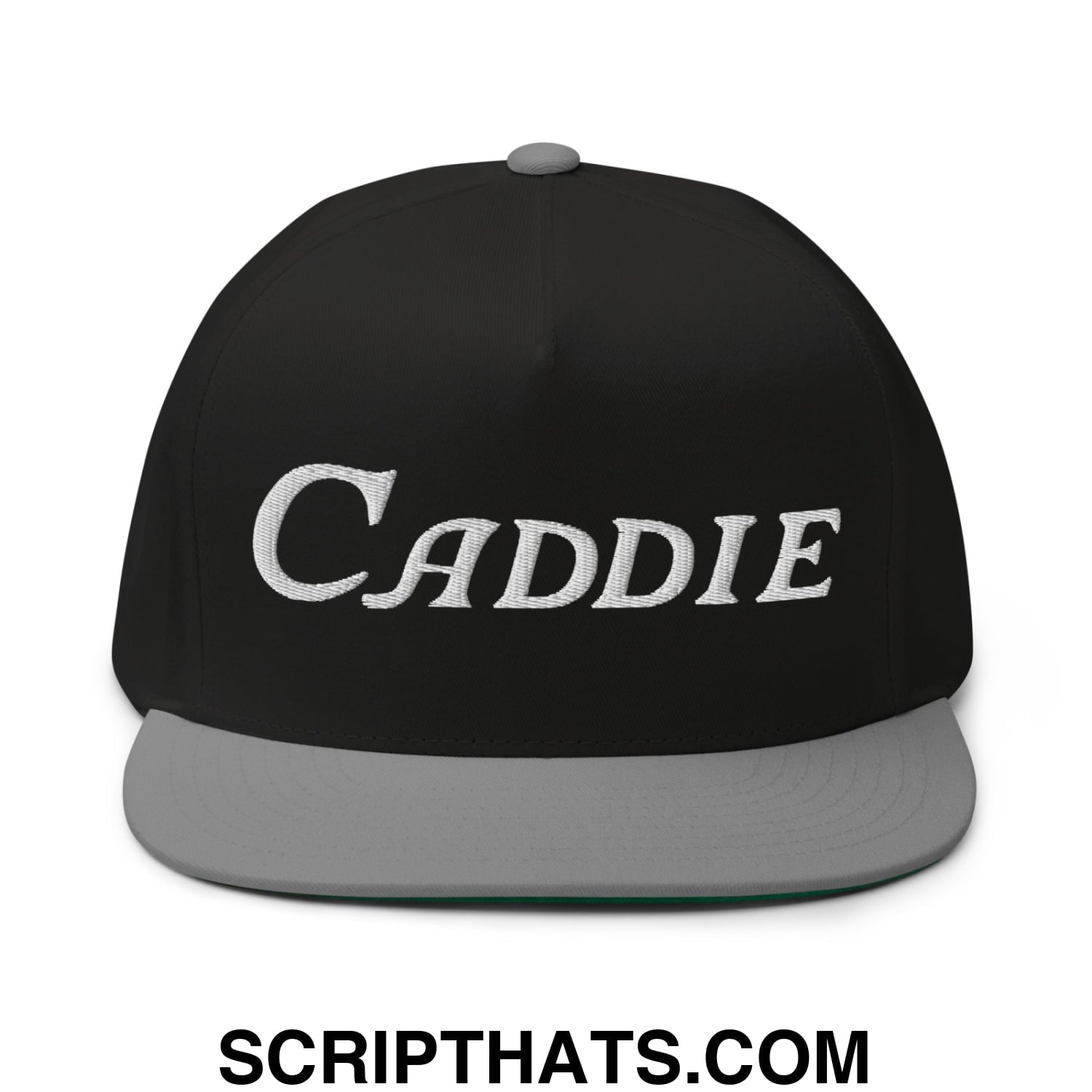 Caddie Flat Brim Bill 5 Panel Golf Snapback Hat Black Grey