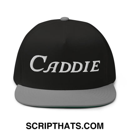 Caddie Flat Brim Bill 5 Panel Golf Snapback Hat Black Grey