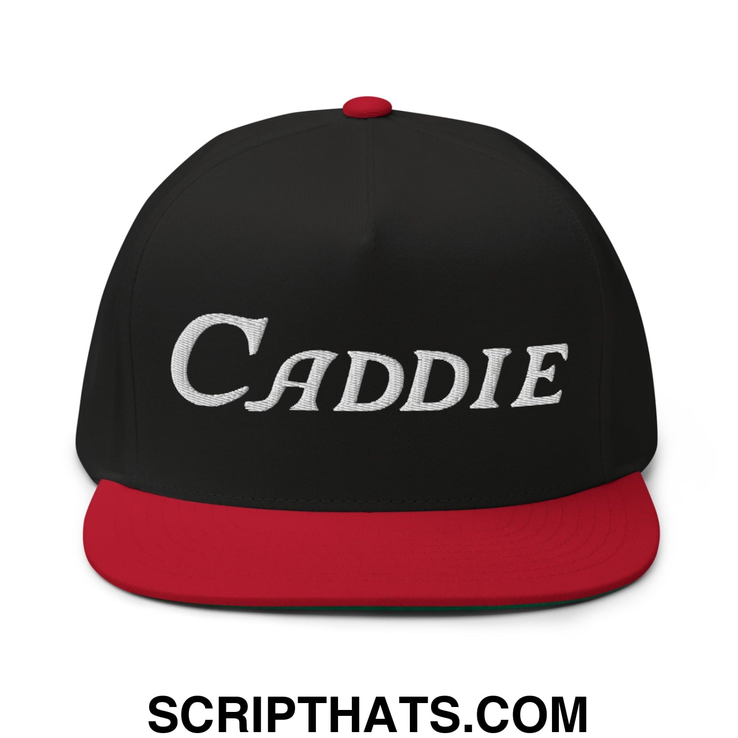 Caddie Flat Brim Bill 5 Panel Golf Snapback Hat Black Red