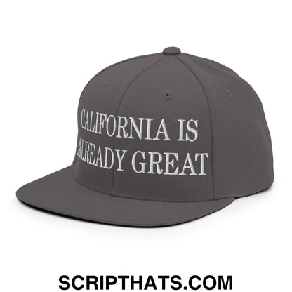 California is Already Great Embroidered Flat Bill Brim Snapback Hat Dark Grey