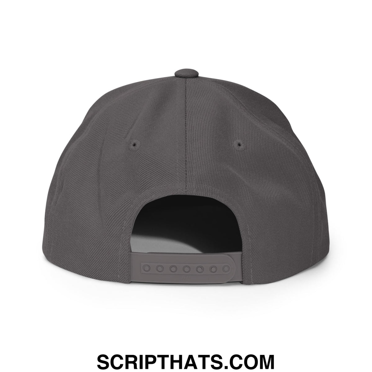 Dark gray california is already great snapback hat with textured fabric crown and adjustable strap shown from back