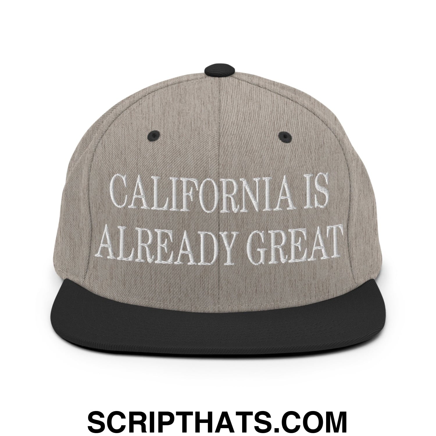 California is Already Great Embroidered Flat Bill Brim Snapback Hat Heather Black